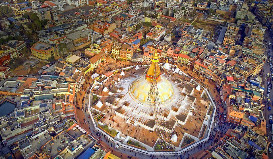 Aerial View of Boudhanath Stupa during Nepal 